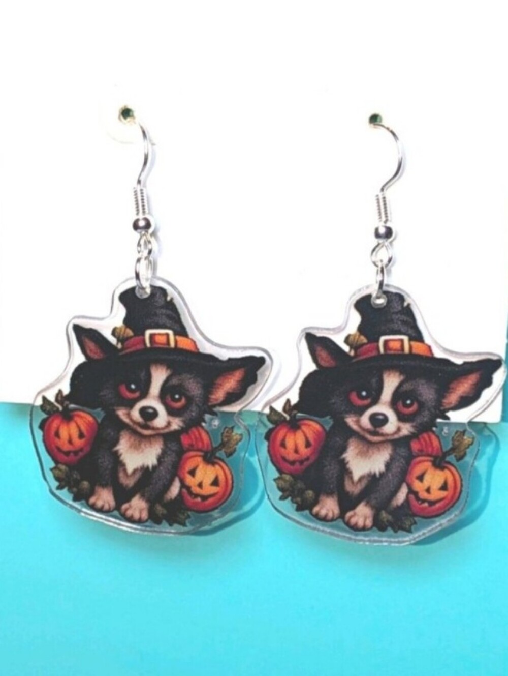 Halloween Dog Earrings - Black & Orange Cute Witch Pup